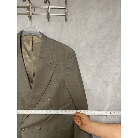 Oscar De Le Renta Suit Men 44L Double Breasted Plaid Flannel Wool 38X33 P Luxury - Picture 3 of 15